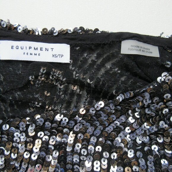 NWT Equipment Abeline in Chrome Sequin Boxy Bell Sleeve Top XS $348 - Picture 6 of 8